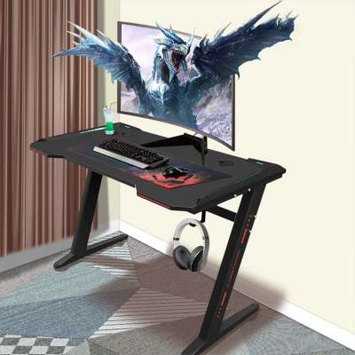 High Quality Low Price LED RGB PC Gaming Z Shape L Shape Desk With Light